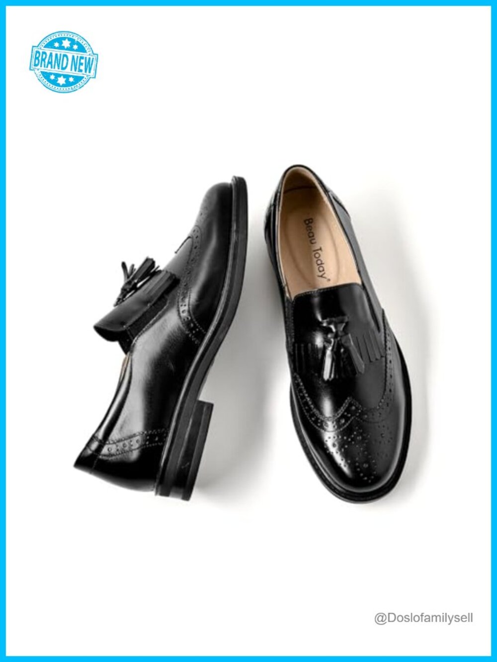 Genuine Calfskin Tassel Loafers Women Brogue Wingtip Oxford Slip-On